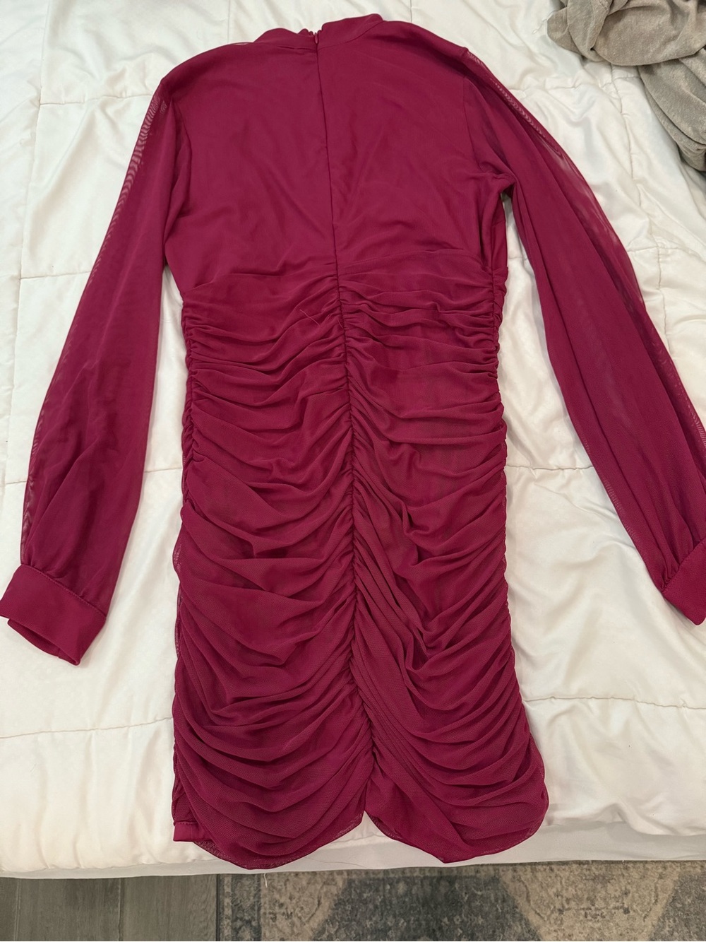Elegant Ruched Long-Sleeve Dress in Wine